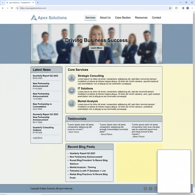 Outdated website visual representing underperformance